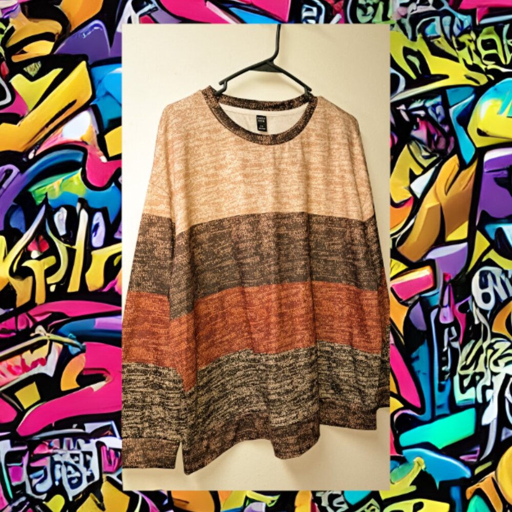Women's Brown Striped Sweatshirt in 2XL